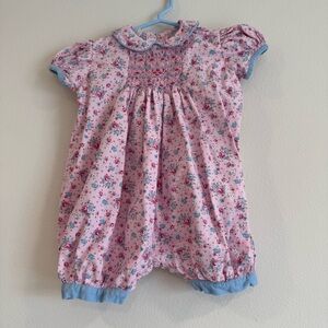 Vive La Fete Baby Girl Floral Pink Bubble Romper Smocked Easter Spring 12 Months